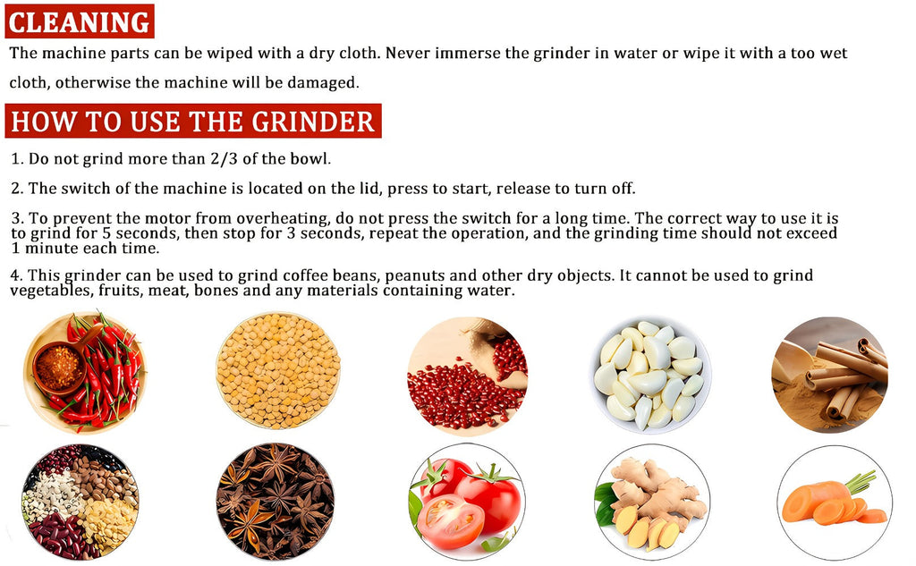 Electric Coffee Grinder 300W High Power Spice Grinder for Coffee Beans Spices Seeds and Grains Multifunctional One-Touch Grinding Machine for Home Kitchen