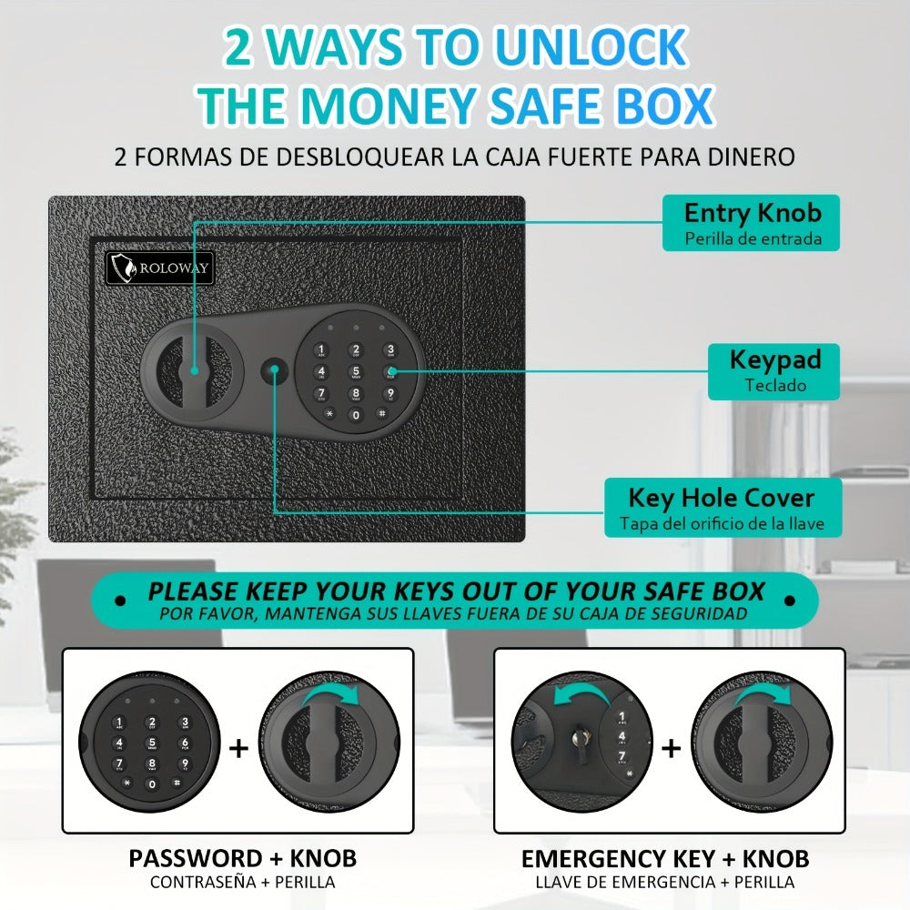 Safe Box with Keys Fireproof Bag Included Heat Resistant Secure Home Office Storage Lock Box for Cash Documents Valuables Jewelry Christmas Gift Black