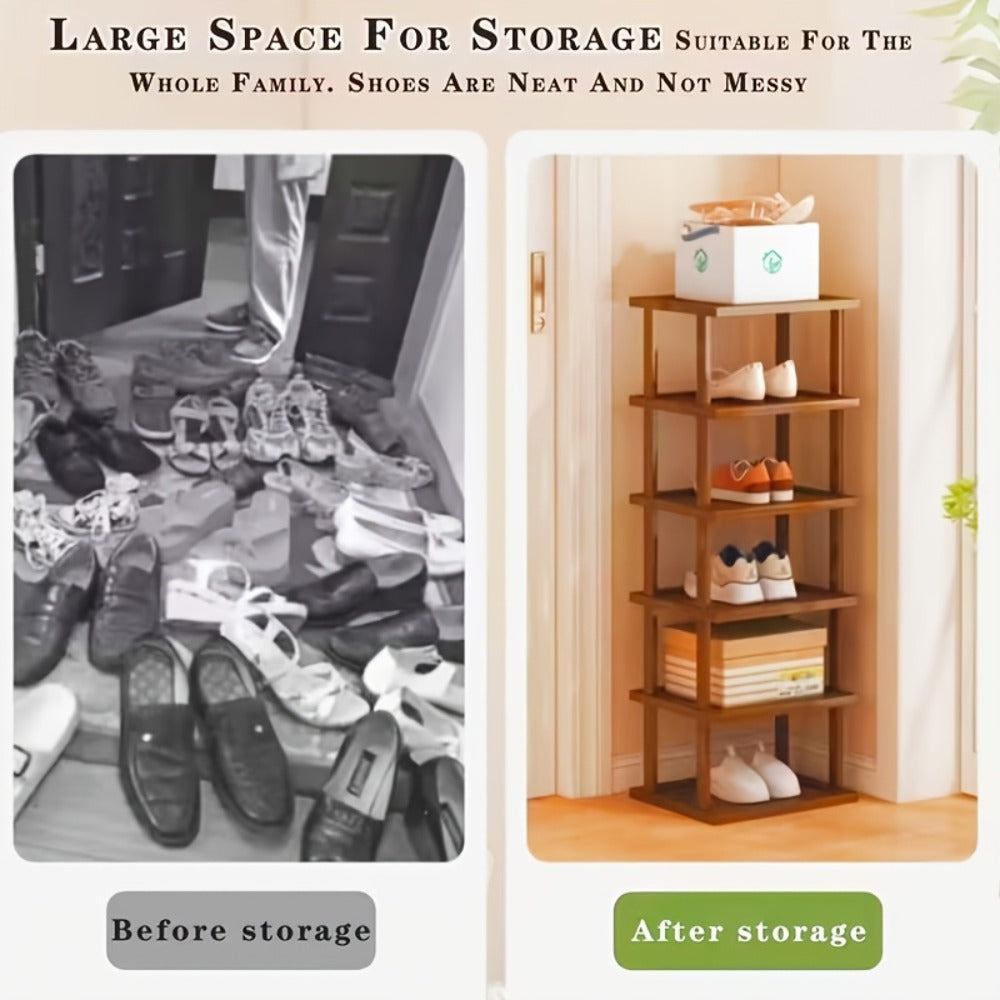 Bamboo Shoe Rack Multi-Tier Freestanding Shoe Organizer Wood Grain Space Saving Shoe Shelf for Entryway, Living Room, Bedroom & Dormitory ¨C 6 or 9 Tier