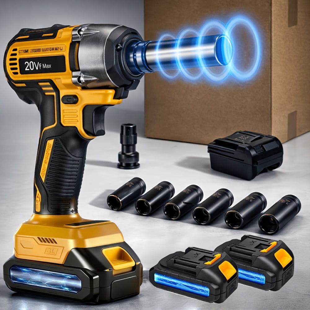 Cordless Impact Wrench 1/2 Inch Brushless ¨C 450N.m 259Ft-lbs High Torque Impact Gun, 3300RPM Variable Speed, 12 Sockets, Fast Charger & Dual Battery Options for Auto Repair & Home Use