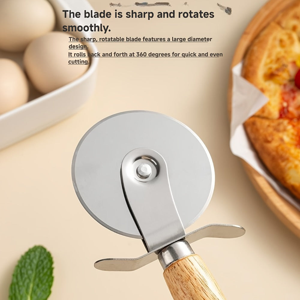 Pizza Wheel Cutter Stainless Steel with Wooden Handle Sharp Pizza Slicer Easy Grip Durable Roller for Pizza Biscuits Noodles Pastry Kitchen Gadget 1pc 2pcs