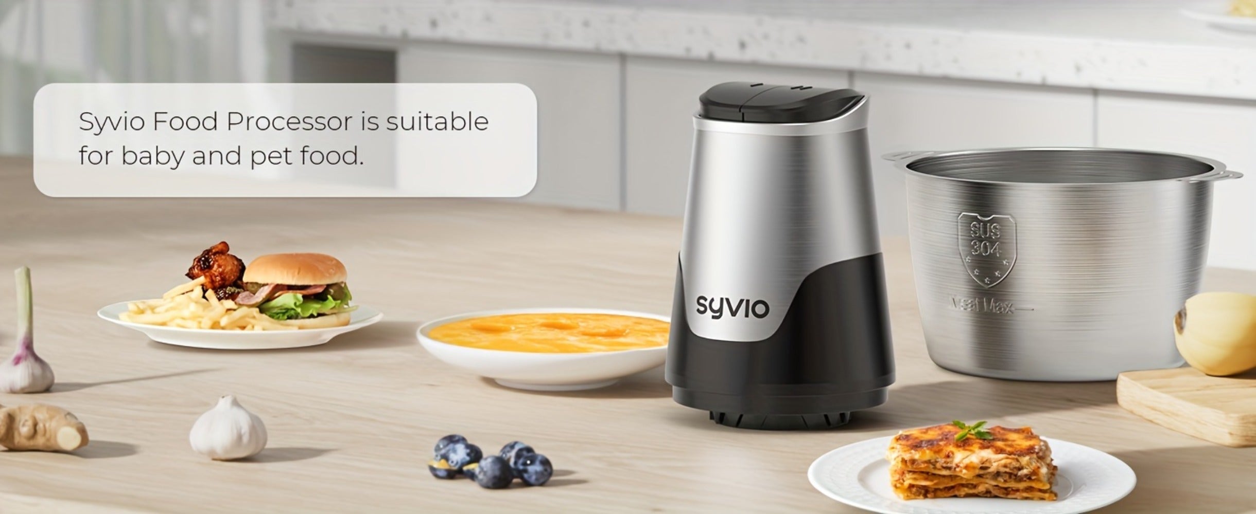 Mini Food Processor 450W with 2 Bowls ¨C Electric Food Chopper, 4 Bi-Level Blades, Meat Grinder for Baby Food, Meat, Onion & Vegetables, 2 Speed