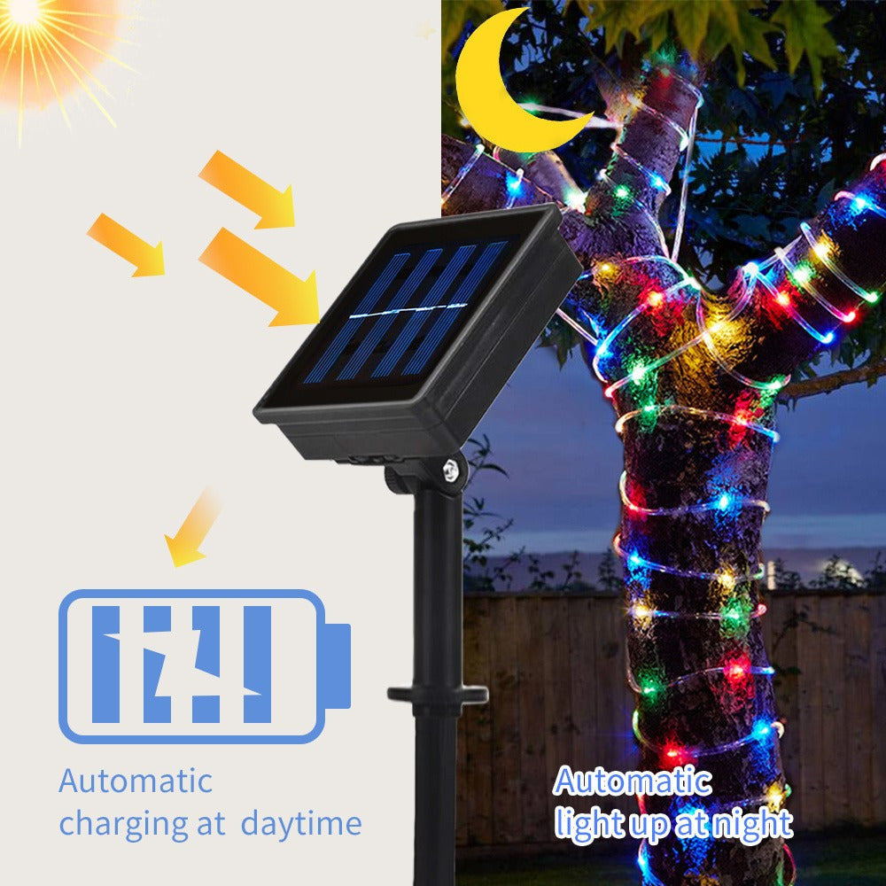 Solar Rope Lights Outdoor 33FT 100LED RGB ¨C 8 Modes IP65 Waterproof String Lights for Garden, Patio, Party & Holiday Decor
