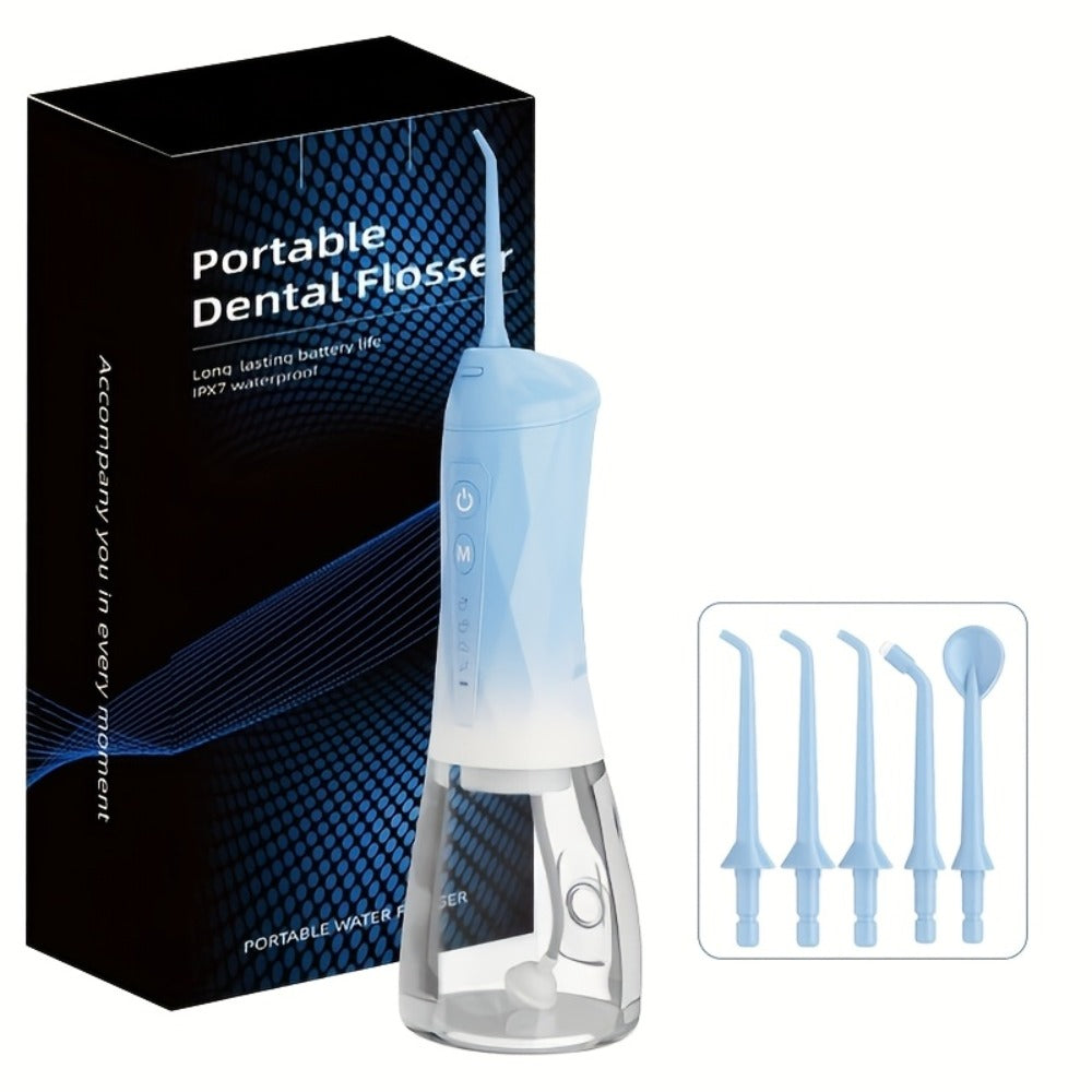 Water Flosser Portable Oral Irrigator - Type-C Rechargeable, 320ml Large Capacity, Full Body Waterproof, 4 Nozzles (3 Standard + 1 Orthodontic), Travel & Home Dental Cleaner for Adults & Braces