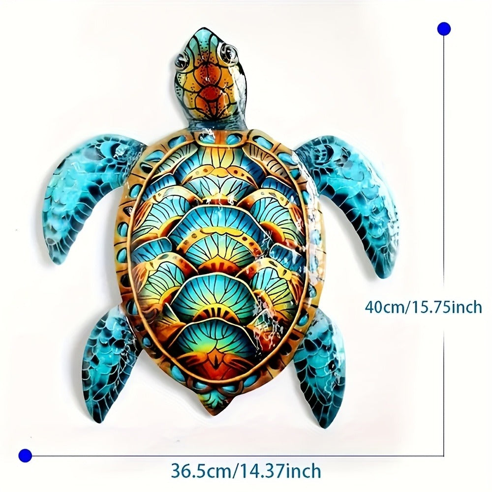 Metal Wall Art Turtle Sculpture - Colorful Swirling Pattern Hanging Decor, Intricate Boho Wall Decoration for Living Room Bedroom Entryway, Housewarming Gift, Easy Install, 14.37x15.75 Inch