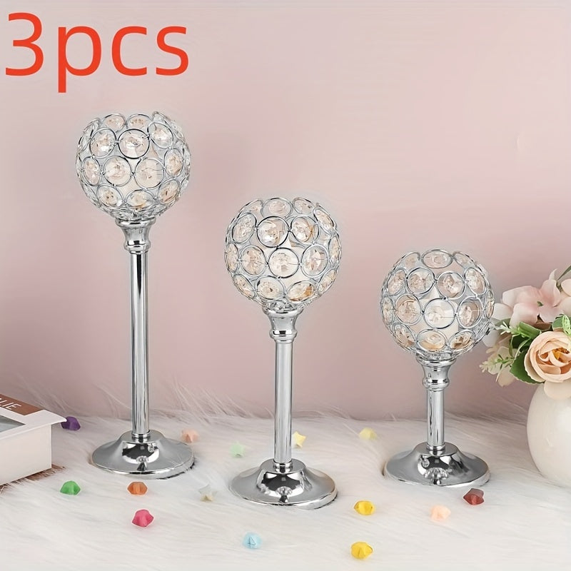 Crystal Candelabra Centerpiece ¨C Gold & Silver Taper Candle Holders for Wedding, Anniversary, Candlelit Dinner, Birthday & Party Table Decor, Home & Hotel Decoration, 3-Pack & 6-Pack (Candles Not Included)