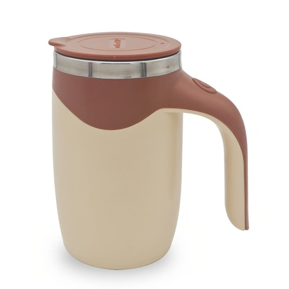Self Stirring Coffee Mug 8.45oz - Auto Mixing Cup One-Button Start for Coffee Milk Protein Powder, Reusable Travel Mug Brown Cream