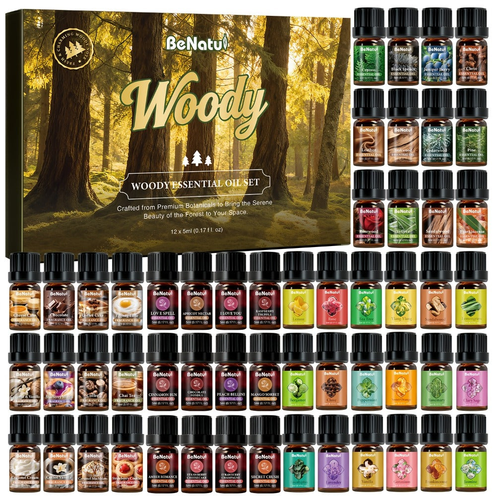Essential Oil Set for Diffuser Humidifier Candle Making, Woody Coffee Date Night Garden Aroma Botanical Fragrance Oils, Sandalwood Cedarwood Lavender Peppermint Scents, Christmas Valentine Gift 12-24pcs