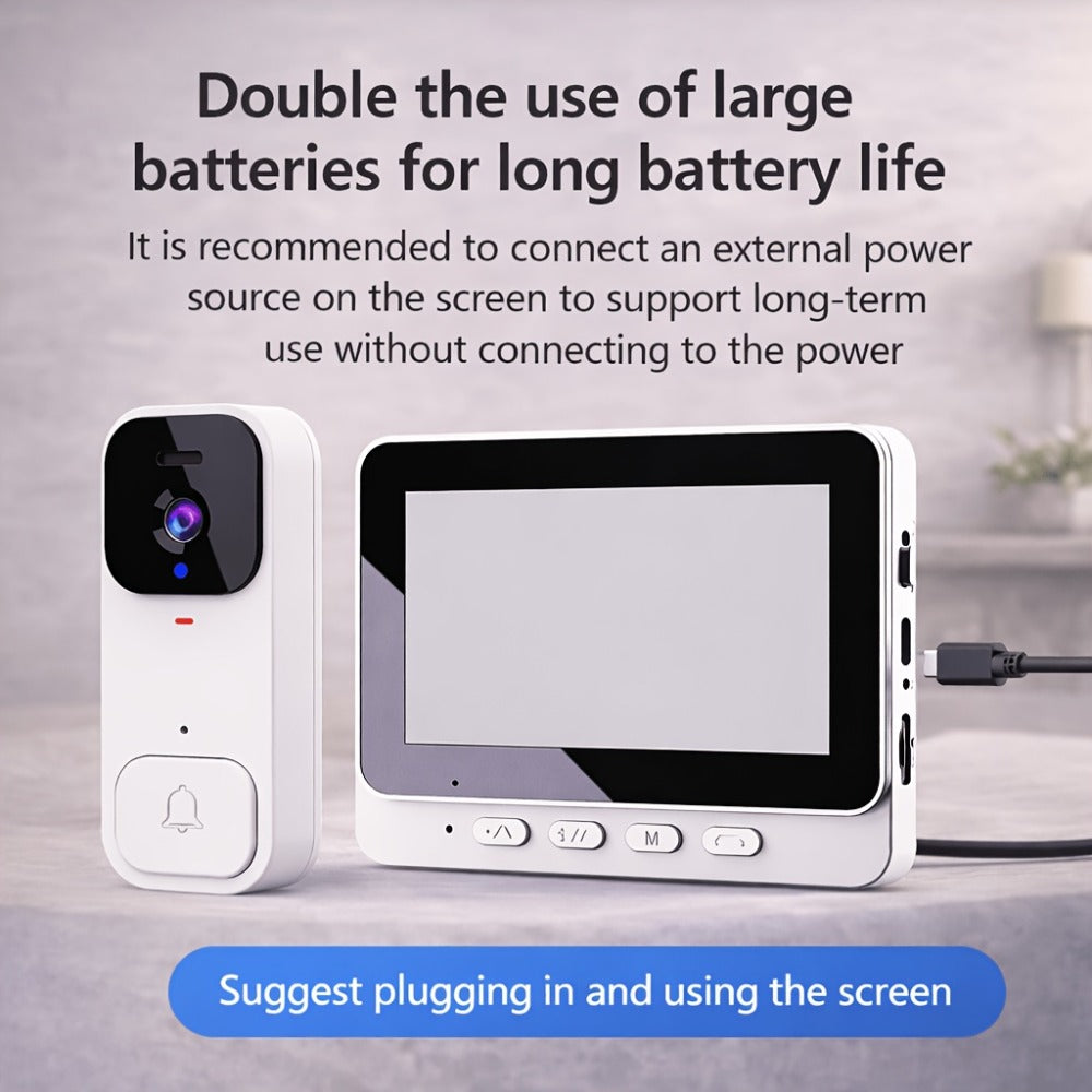 Smart Video Doorbell Wireless Touchscreen Display | Motion Detection 2-Way Audio Local Storage No Subscription | Easy No-Wire Install Home Security Doorbell Camera System
