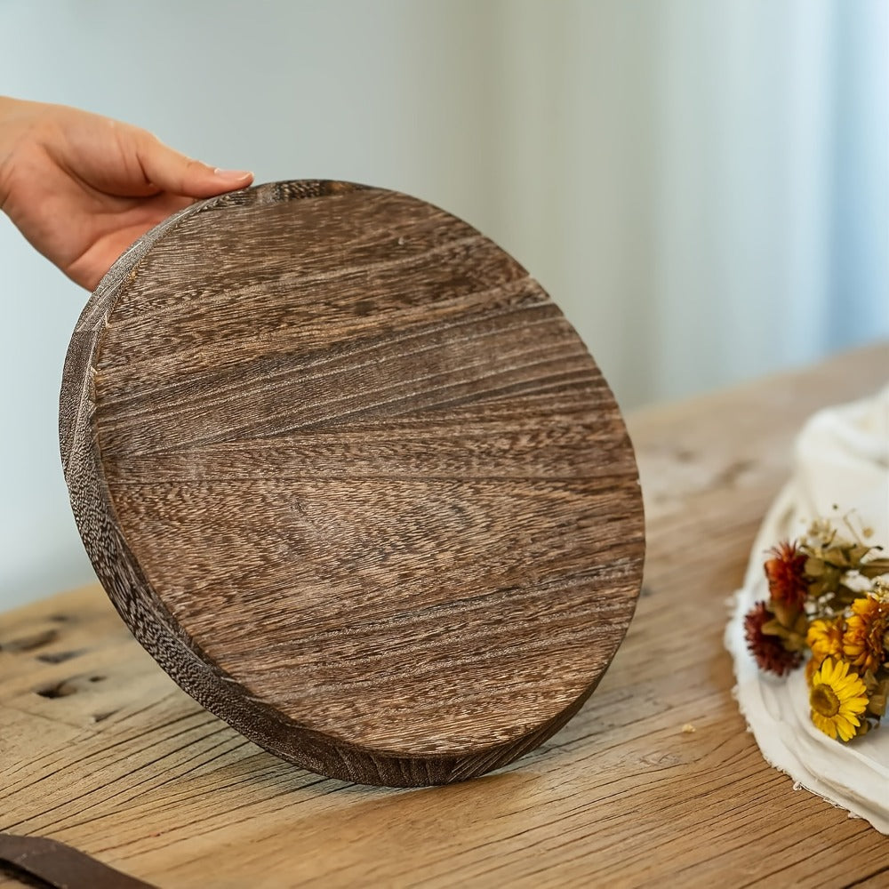 Decorative Tray for Coffee Table ¨C Round Wave-Shaped Centerpiece Tray for Living Room, Dining Room, Kitchen Counter, Bathroom ¨C Rustic Vintage Distressed Finish, Multipurpose Home Decor Tray