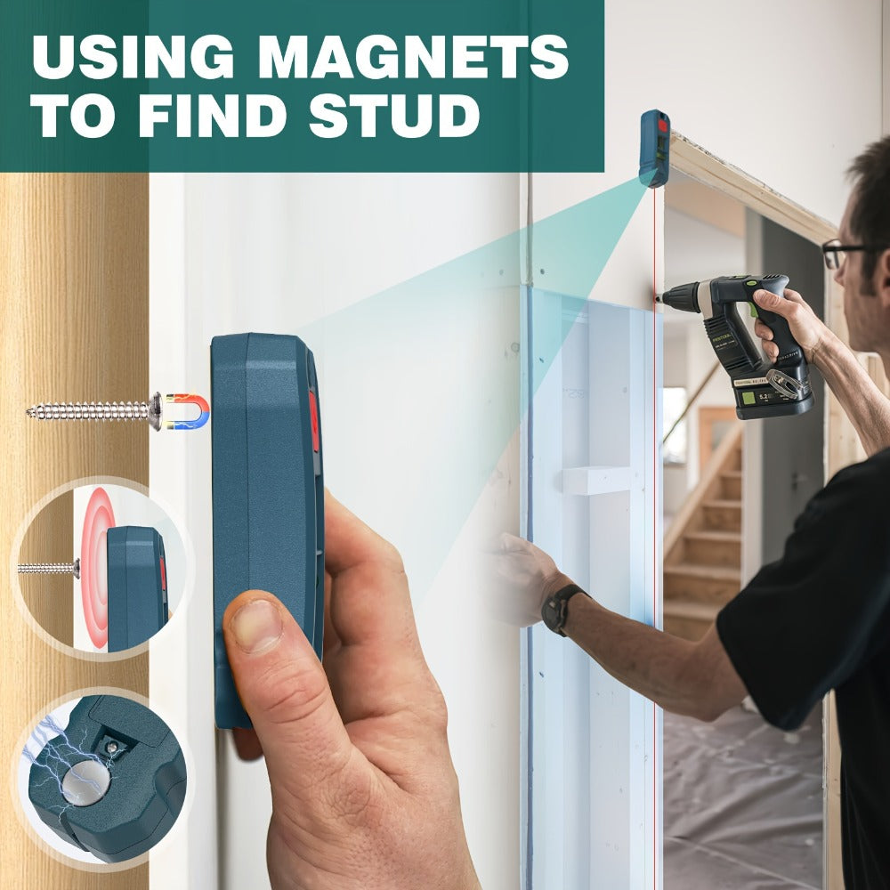 Magnetic Stud Finder with Laser Level ¨C High Brightness Laser Marker, Horizontal & Vertical Bubble Level, Wall Detector for Drywall & Wood, Nail Locator for Hanging Pictures & Home Renovation