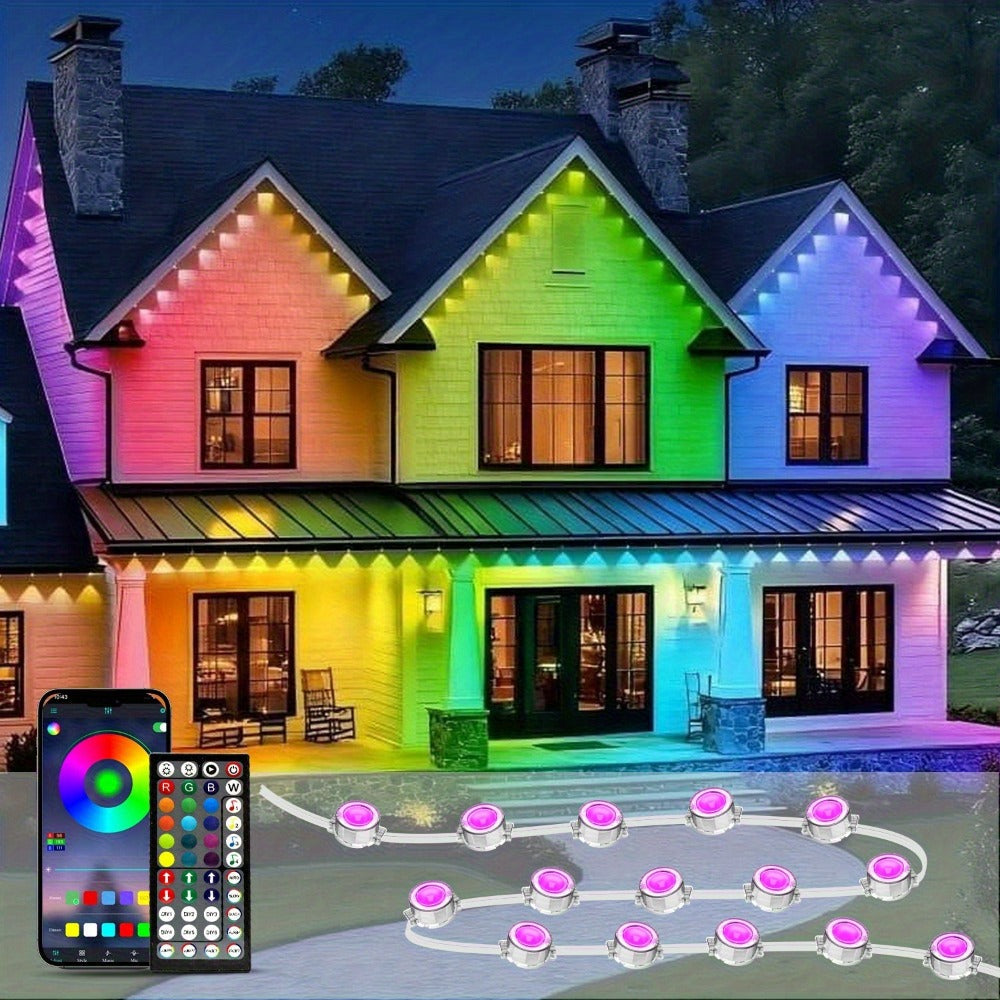 Permanent Outdoor Lights RGB LED Eave Lights with App & Remote Control, IP67 Waterproof, Music Sync, Timer, Triangular Lens Effect, for Christmas Halloween Holiday Everyday Accent Lighting ¨C 15ft to 500ft