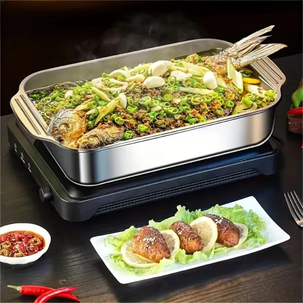 Stainless Steel Baking Trays with Lids ¨C Large Capacity Sheet Pan Set for BBQ, Bread, Desserts, Seafood & Buffets | Family Gatherings, Outdoor Camping, Portable Food Trays