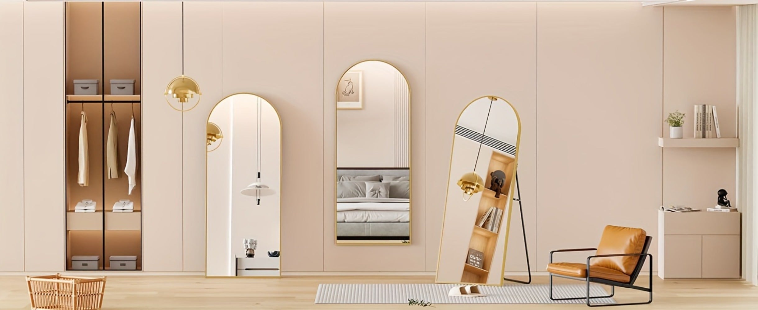 Full Length Mirror Floor Standing with LED Light - Arched & Rect Aluminum Frame Dressing Mirror for Bedroom Living Room, Black/Golden/White