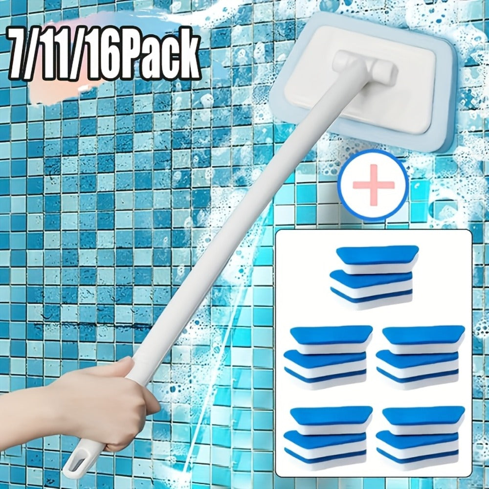 Shower Cleaning Brush Set with Replaceable Heads 7/11/16pcs - Bathtub Brush Wall Tile Brush Floor Brush Window Glass Cleaner, Detachable Decontamination Scrubber for Bathroom Shower Grout & Tub