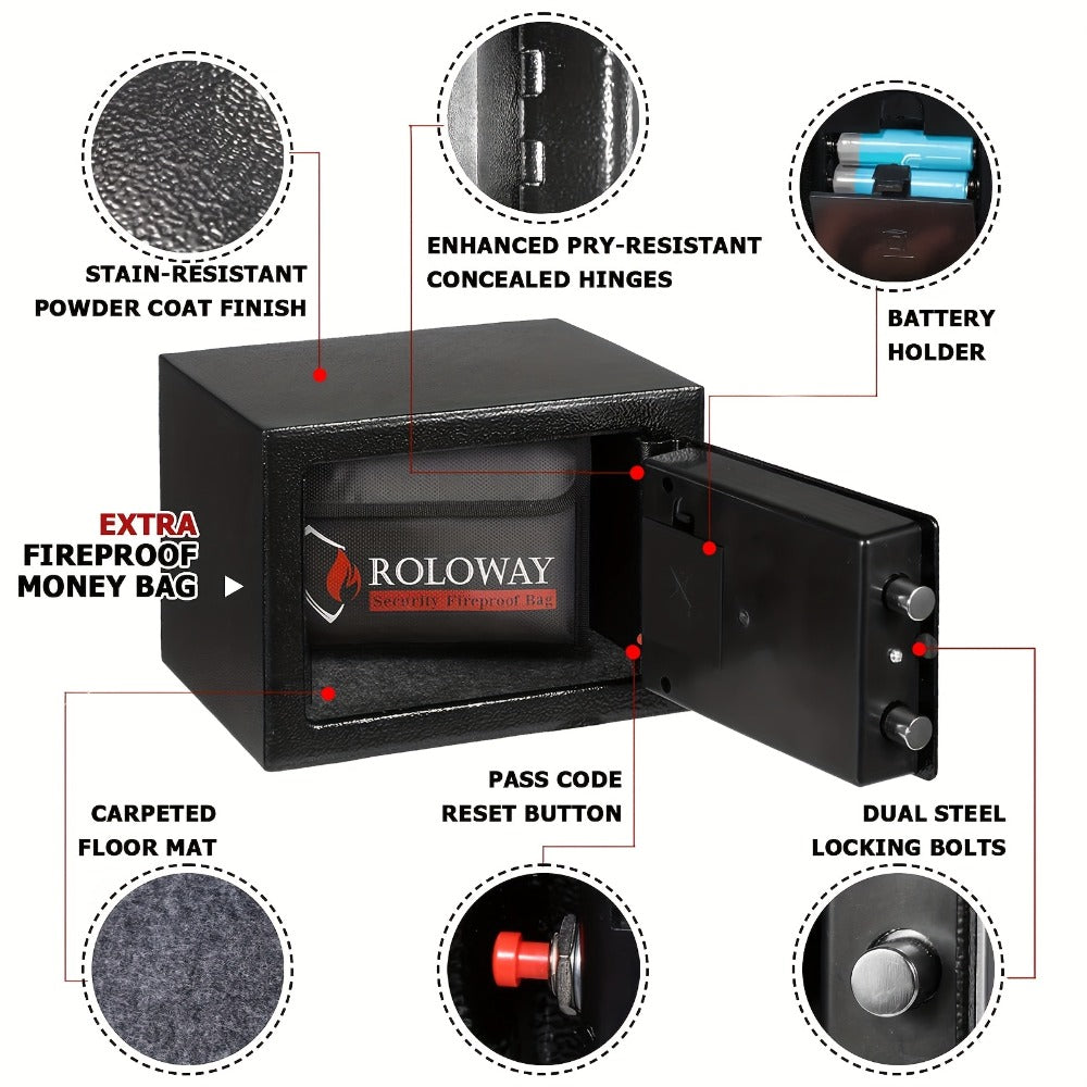 Fireproof Safe Box with Keyboard Lock ¨C ROLOWAY Home & Office Security Safe with Fireproof Bag, Multiple Sizes, Black & Pink Options