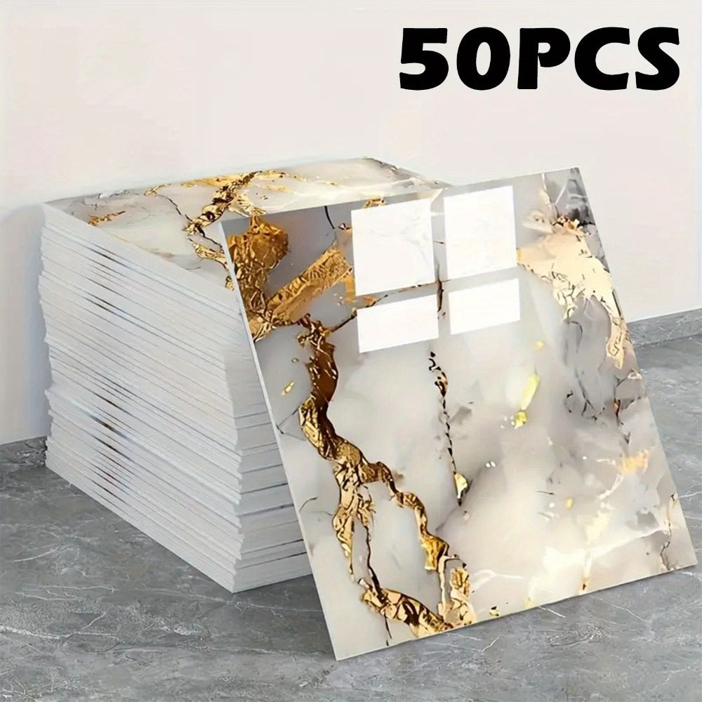 Peel and Stick Wall Tiles 50/100pcs Waterproof PVC Marble Self Adhesive Vinyl Tile Stickers for Bathroom Kitchen Living Room, TV Backdrop Shower Wall Panels Modern Home Decor Easy Installation
