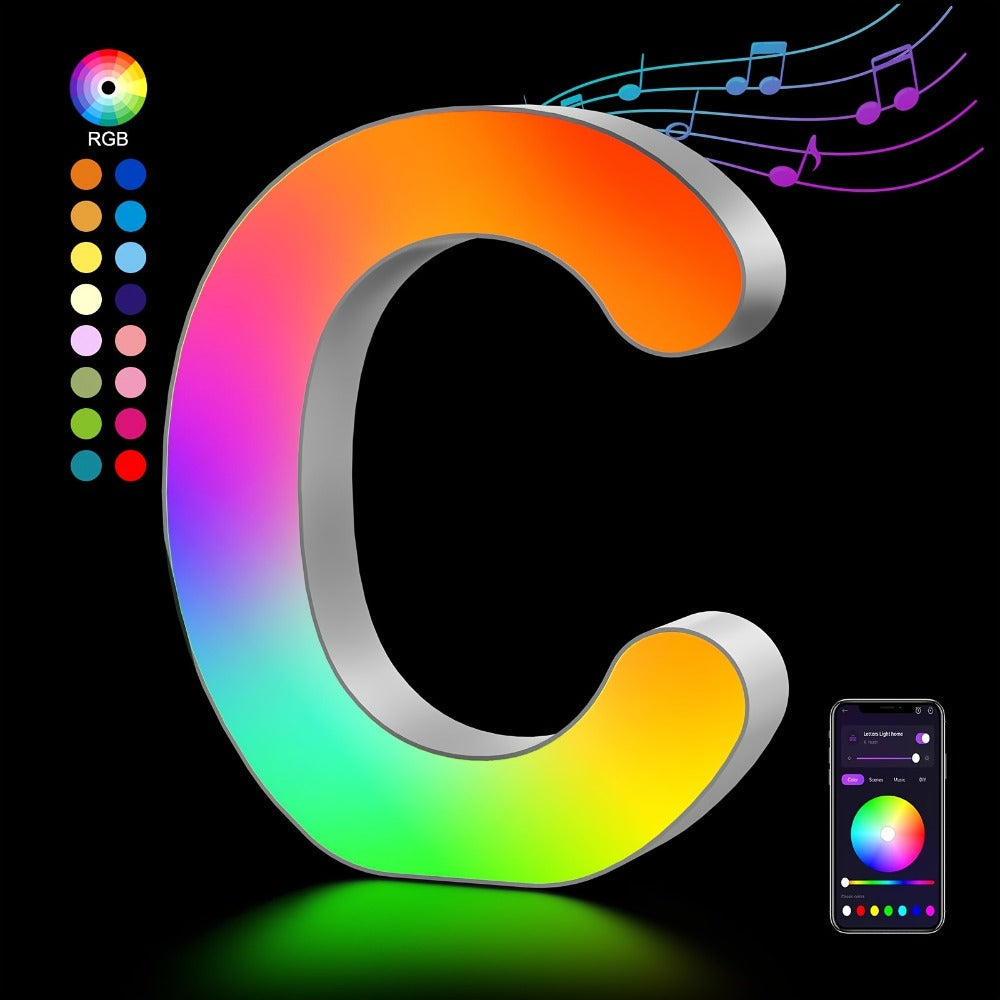 LED Letter Lights Music Sync - Colorful Flashing Marquee Alphabet Lights for Room Decor, Party, Bedroom, Festival & Camping, Numbers 0-9 & A-Z & Symbols Available, Night Light Wall Decoration