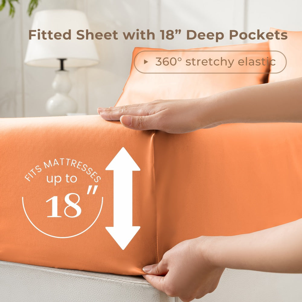 Bed Sheet Set Soft Breathable Cooling Microfiber Fitted & Flat Sheets with Deep Pockets ¨C Wrinkle Free Hotel Luxury Bedding in Multiple Colors & Sizes