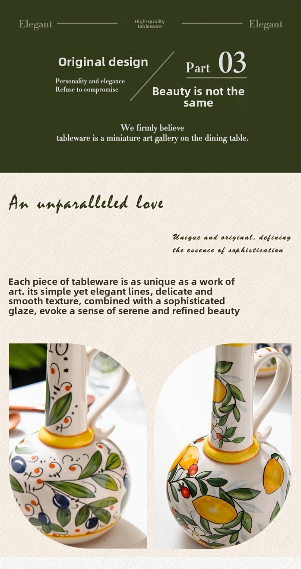 Ceramic Oil and Vinegar Dispenser Set Hand-Painted Underglaze Anti-Drip Leak-Proof Kitchen Oil Bottle with Oil Spout and Foot Pad Olive Green Lemon Yellow