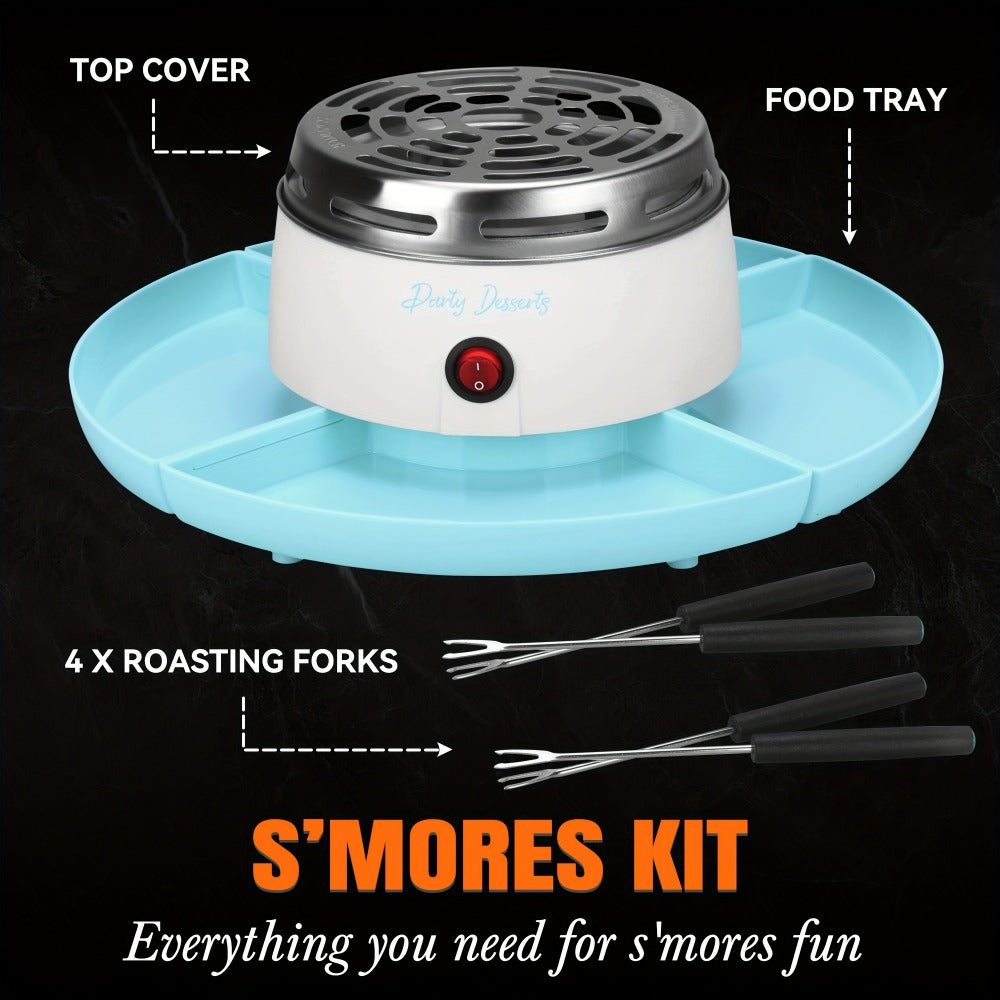 Electric S'mores Maker Indoor Tabletop Marshmallow Roaster Station with 4 Compartment Trays & 4 Roasting Forks ¨C S'mores Kit for Family Fun Party Dessert Night Kids Adults Home Entertaining