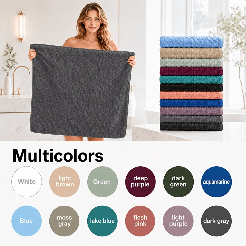Oversized Bath Towel Set 800GSM 32x64 Inch Extra Large Microfiber - Ultra Soft Quick Dry Striped Spa Grade | Single or 4pcs Random Color | Beige White Light Blue Dark Gray | Modern Coastal Home Gift