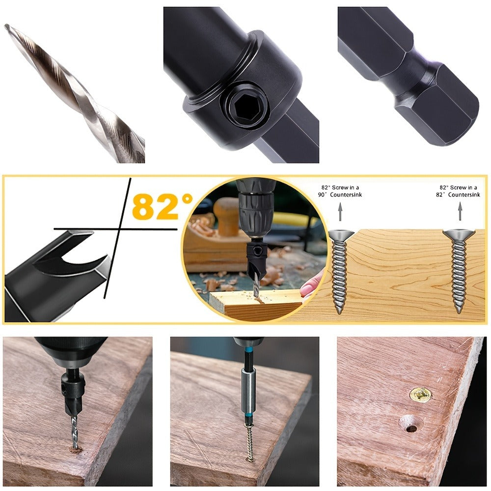 5pcs Countersink Drill Bit Set #4 #6 #8 #10 #12 Tapered with 1/4¡± Hex Shank Quick-Change ¨C Adjustable Wood Counter Sinker Bits with Allen Wrench for Woodworking