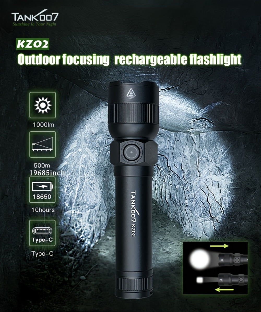 Mini LED Flashlight 18650 Rechargeable Battery | Adjustable Focus & Brightness Zoomable Compact Torch | Textured Grip for Camping Fishing Hiking Outdoor Adventures & Emergency