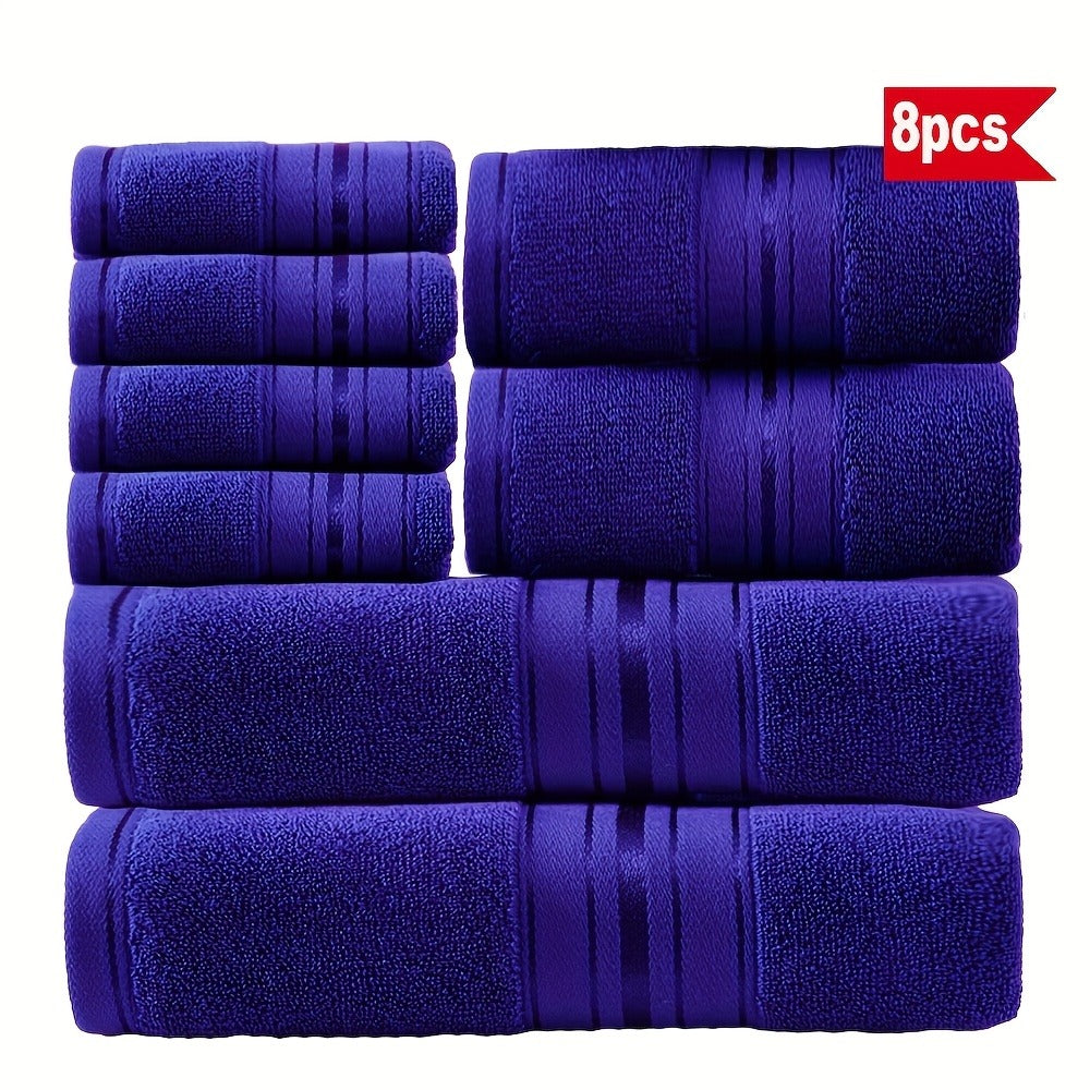 Cotton Bath Towel Set 8 Piece 550GSM Vintage Striped - 100% Cotton Hotel Quality Soft Absorbent Machine Washable | 2 Bath 2 Hand 4 Washcloths | 15 Colors | Bathroom Hotel Spa Gift