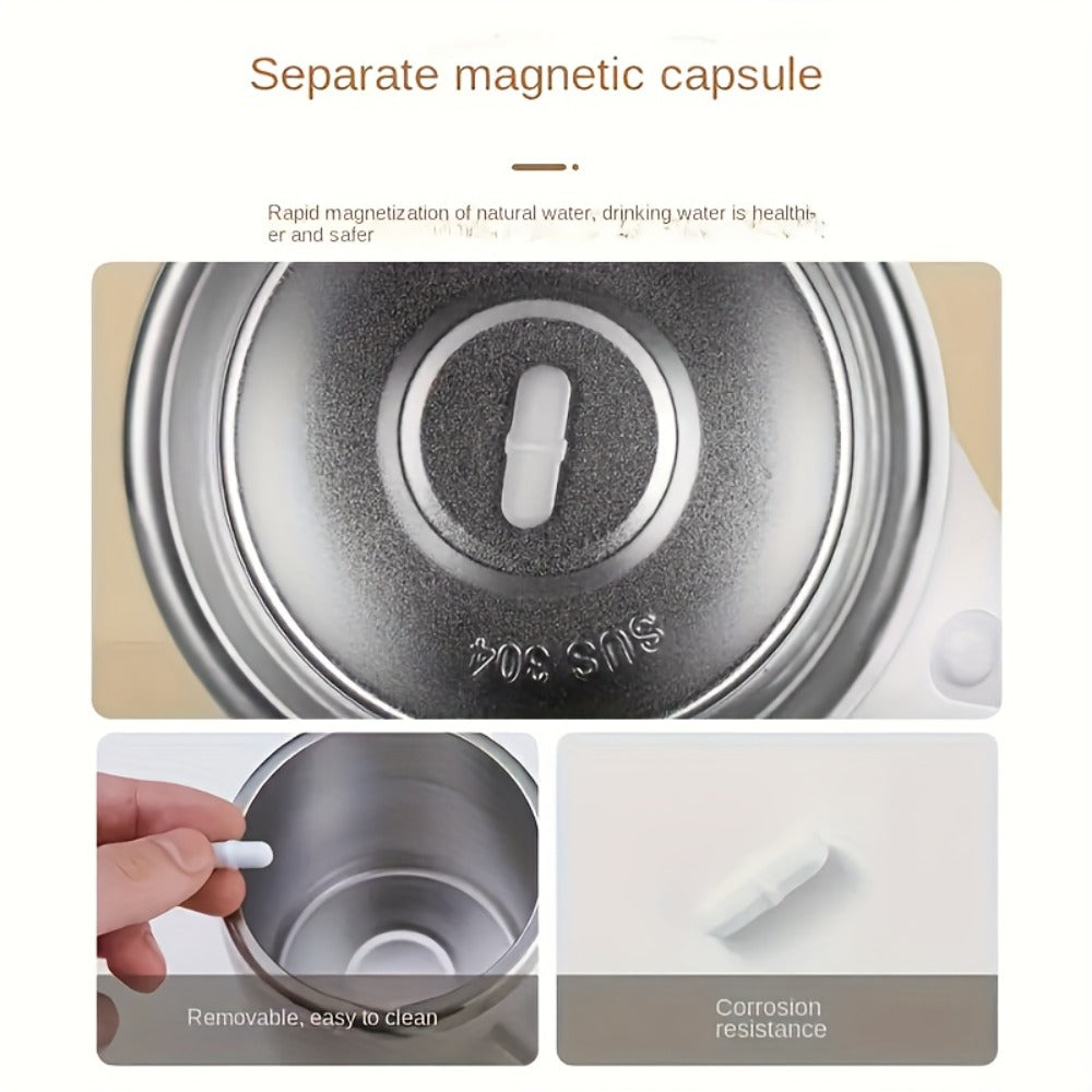 Self Stirring Coffee Mug with Magnetic Stirring Technology ¨C 13.3oz Stainless Steel Travel Mug, No Battery Needed, Spill-Proof Lid & Ergonomic Handle, Reusable Coffee Cup Gift Set ¨C White & Beige