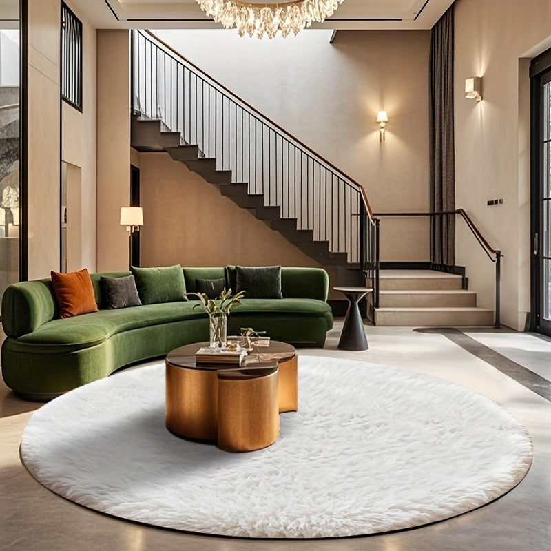 Round Faux Fur Area Rug - Soft Plush Circle Carpet for Living Room Bedroom, Machine Washable, Multiple Colors & Sizes