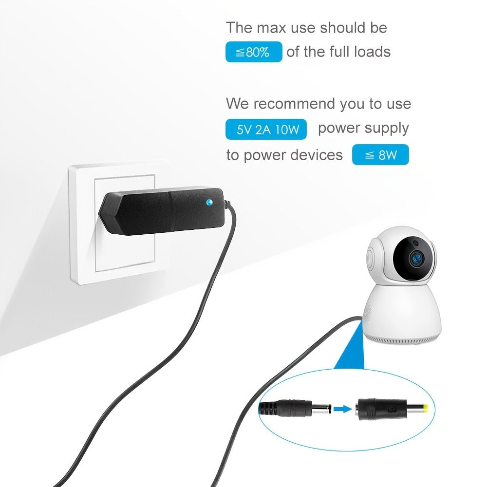 Universal 5V 2A Power Adapter 9-in-1 with 8 Tips - AC/DC 10W Power Supply Type-C Micro-USB Barrel Connectors for Router CCTV LED Strip TV Box