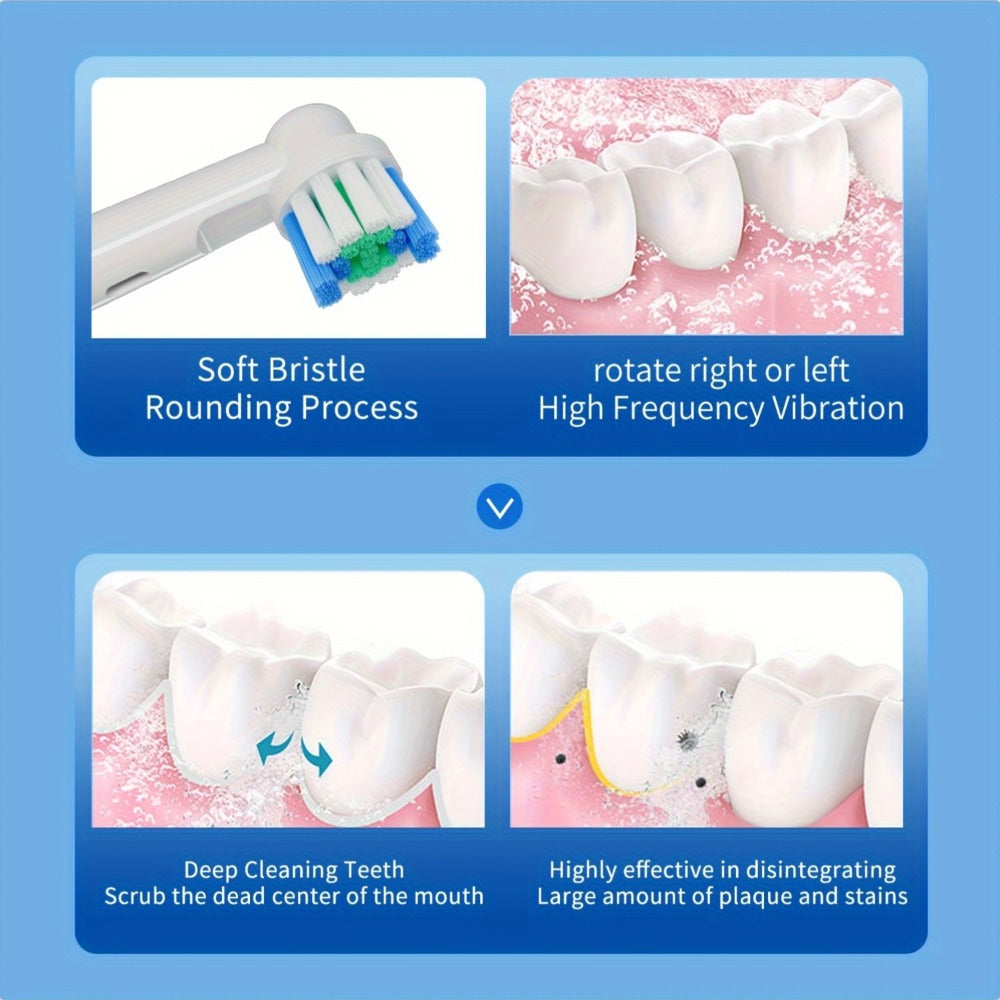 Electric Toothbrush Rechargeable 4 Brush Heads 3 Cleaning Modes Smart Timer IPX7 Waterproof USB Quick Charge 600mAh Round Head Adult Electric Toothbrush Blue