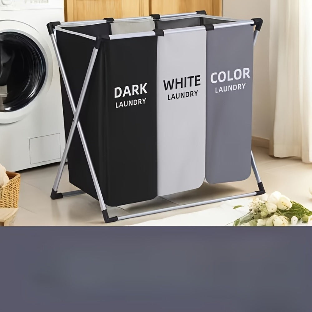 Laundry Hamper Sorter 3-Section Foldable Basket with Oxford Bags Large Rectangular Hamper with Handles Durable Fabric for Home Dorm Bathroom Bedroom College