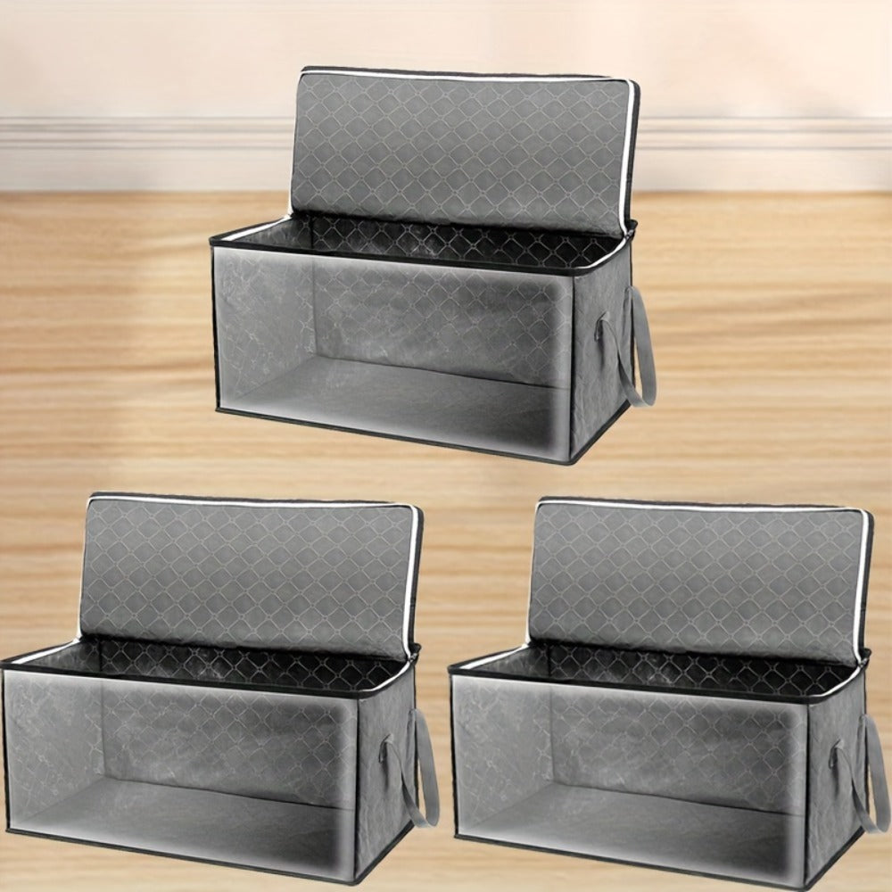 Foldable Storage Bags Set of 3 with Transparent Window & Handles ¨C Closet Organizer Bags for Clothes, Bedding, Pillows, Blankets, Stuffed Animals, Dorm Room, Under Bed Storage, Gray