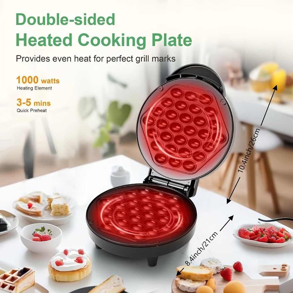 Bubble Waffle Maker 7 Inch 1000W Electric Hong Kong Egg Waffle Maker Nonstick Coating Ready in 5 Minutes for Breakfast Ice Cream Desserts Party Snacks Gift