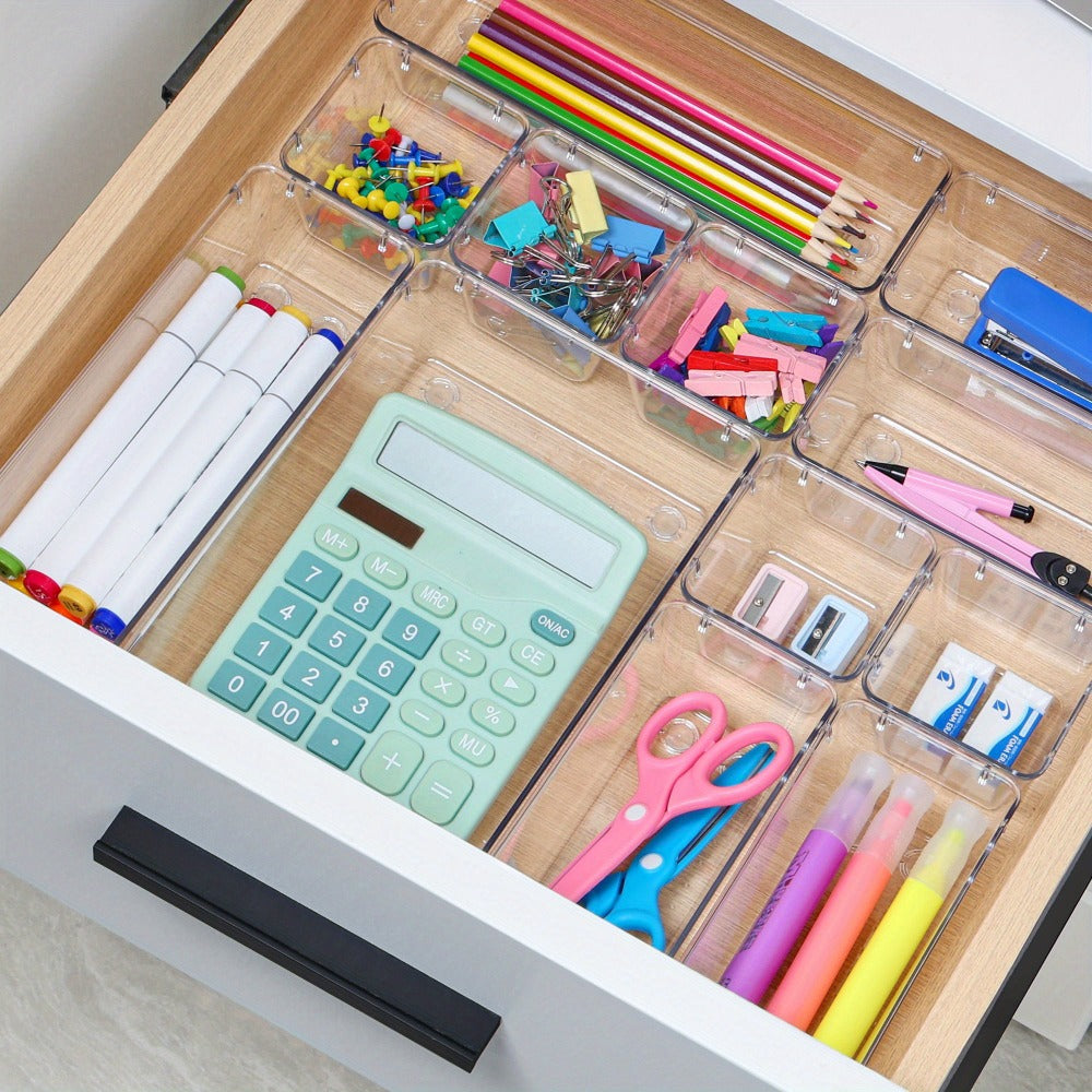 Clear Drawer Organizer Set 60pcs Plastic Storage Bins 4 Sizes for Desk Office Home Kitchen