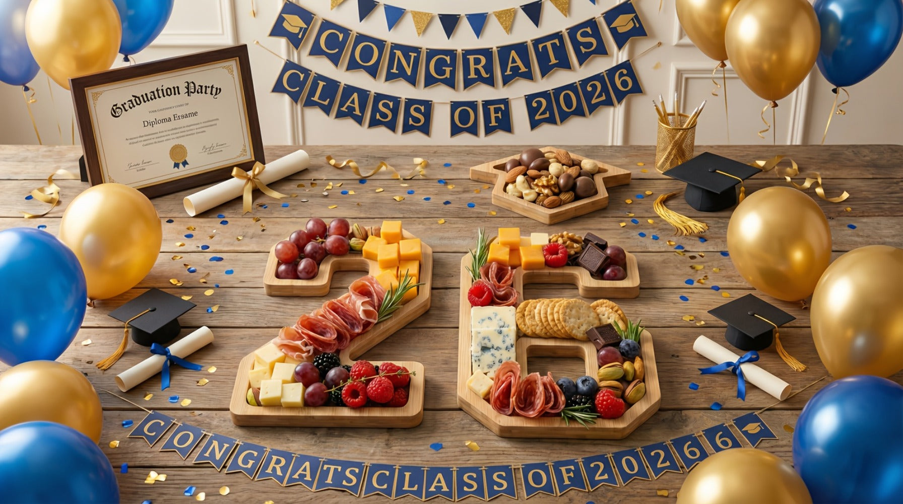 2026 Graduation Decorations Table Centerpiece Set ¨C Charcuterie Board with Number 26 & Graduation Cap, Serving Trays for Preschool, High School & College Grad Party Supplies