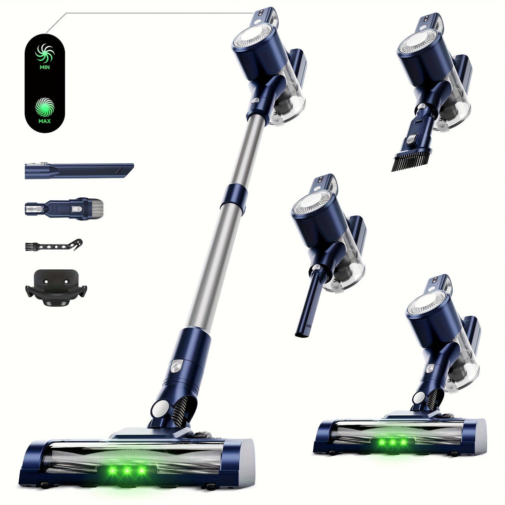 Cordless Stick Vacuum Cleaner 51-68KPa 3-Speed LED Floor Brush 45-Min Runtime Detachable Lightweight for Pet Hair Carpet Hard Floor