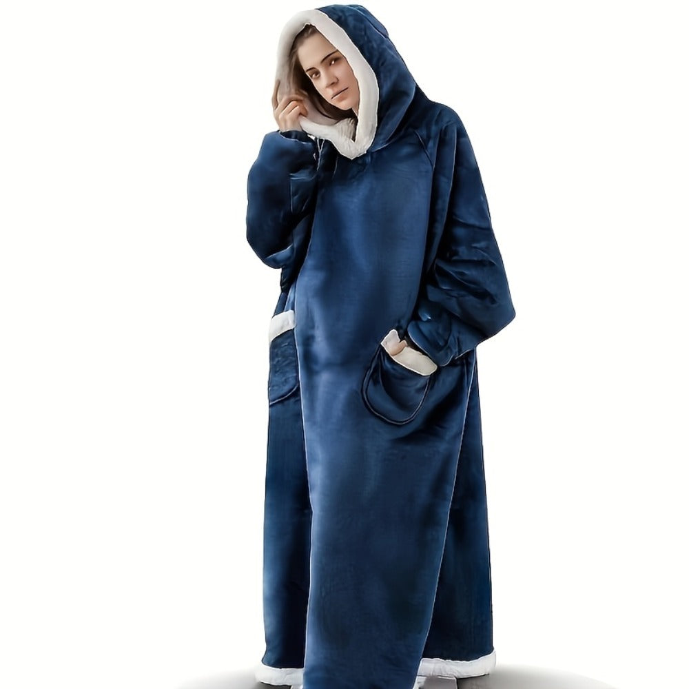 Wearable Blanket Hoodie ¨C Oversized Flannel Sweatshirt Blanket with Pockets for Women & Men, 450-500gsm Thick Warm Winter Cozy