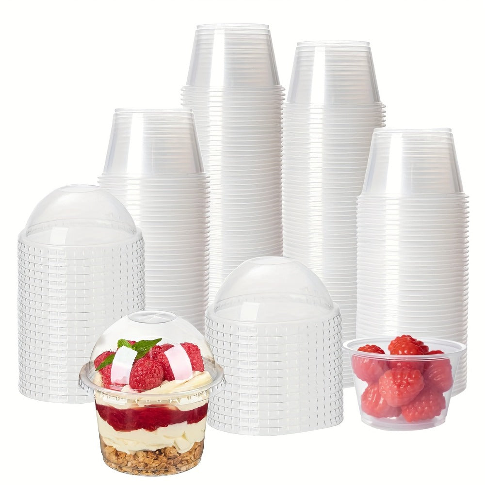 Clear Plastic Cups with Dome Lids 100pcs 8oz Disposable Dessert Cups for Party Cake Fruit Ice Cream Cupcake Pudding