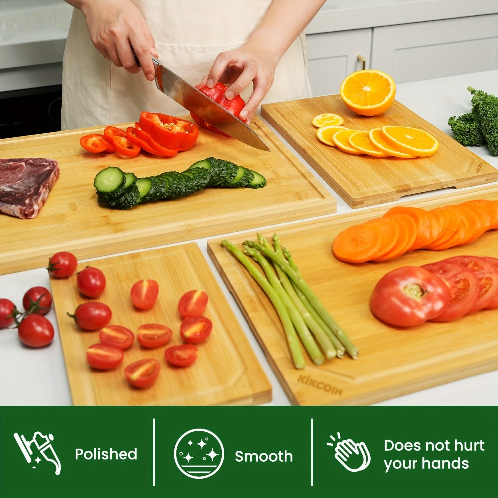 Bamboo Cutting Board Set 4-Piece Extra Large ¨C Heavy Duty Chopping Boards with Juice Grooves for Meat, Vegetables & Cheese | Essential Kitchen Tools | Mother¡¯s Day & Holiday Gift