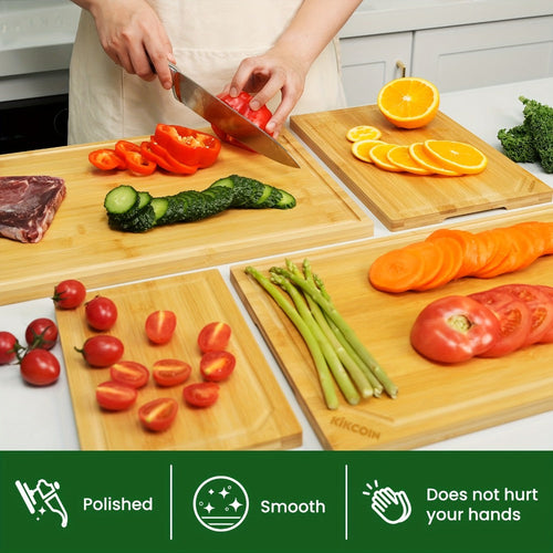 Bamboo Cutting Board Set 4-Piece Extra Large ¨C Heavy Duty Chopping Boards with Juice Grooves for Meat, Vegetables & Cheese | Essential Kitchen Tools | Mother¡¯s Day & Holiday Gift
