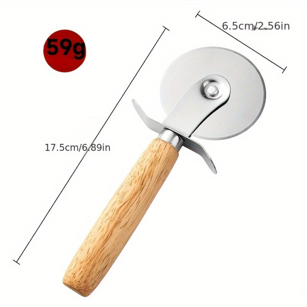 Pizza Wheel Cutter Stainless Steel with Wooden Handle Sharp Pizza Slicer Easy Grip Durable Roller for Pizza Biscuits Noodles Pastry Kitchen Gadget 1pc 2pcs