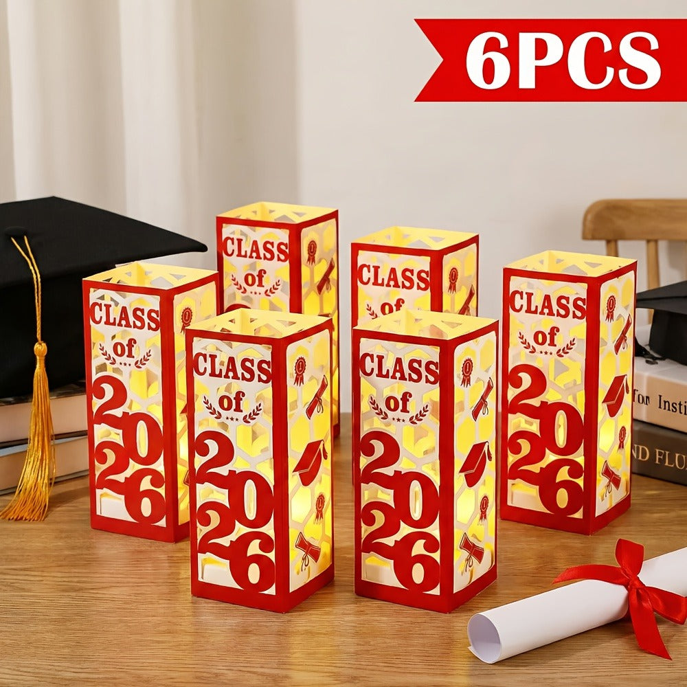 Graduation Centerpieces Decorations 6pcs Class of 2026 | Paper Lantern Boxes No Electricity Needed Congrats Grad Party Supplies for College High School Celebration Table Decor 6 Colors