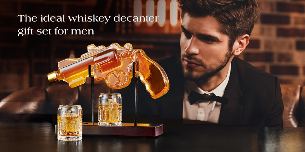 Pistol Whiskey Decanter Set with 2 Shot Glasses ¨C Cool Liquor Dispenser Gift for Him, Husband, Dad | Unique Birthday & Anniversary Bar Gift