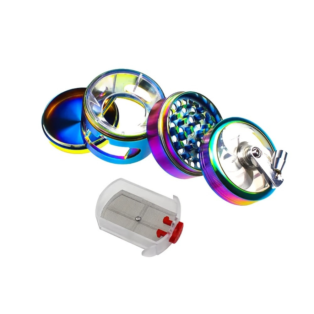 Spice Grinder 4-Layer Hand Crank Metal Herb Grinder ¨C Colorful Rainbow Multifunctional Spice Crusher for Kitchen, Manual Spice Mill, Kitchen Gadget Gift