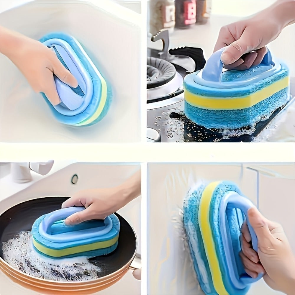 Natural Sponge Cleaning Brushes Set of 5 ¨C Thickened Ergonomic Handle, Quick-Drying, Pill-Free, Multi-Surface Kitchen Bathroom Dishware Pool Scrubber Pads