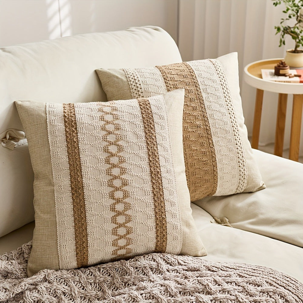 Throw Pillow Covers 2 Pack Boho Geometric Brown Beige 18x18 ¨C Bohemian Decorative Pillow Cases with Zipper Closure ¨C Soft Polyester Cushion Covers for Sofa Couch Bedroom Living Room Boho Home Decor