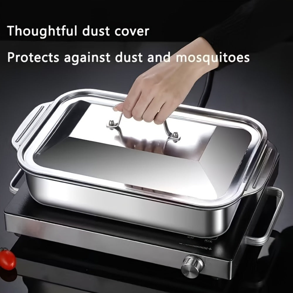 Stainless Steel Baking Sheet Pan Set with Lids, Heavy Duty Nonstick Oven Trays & Roasting Pans for Baking Bread Desserts Seafood, Thickened Rectangular Baking Pans, 4pcs / 8pcs / Extra Large Deep Dish